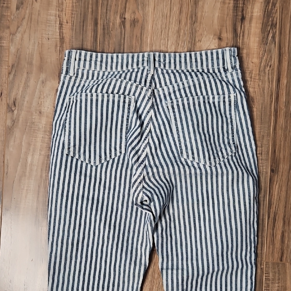 Zara Navy and White Striped Women's Jeans Size 8 - Picture 6 of 10